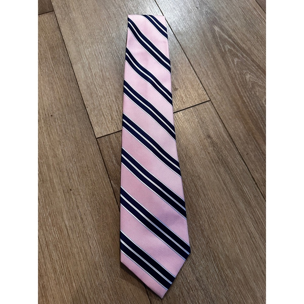 Tommy Hilfiger Mens Pink Navy Blue Striped 100% Silk Necktie